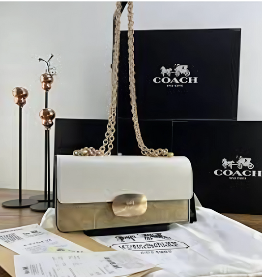 white and brown clutch